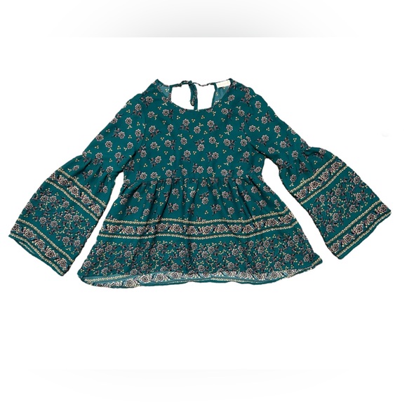 Altar’d State / Floral Bell Sleeve Blouse With V-Neck Back & Tie - Picture 2 of 6